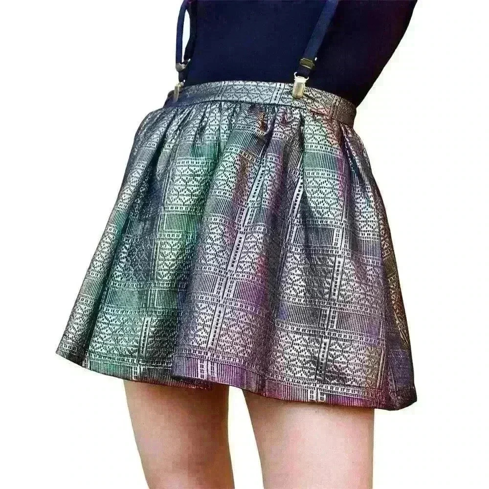Topshop Womens Gold Black Mini Skirt Sz2 Metallic Bubble Club Night Out Y2K - Picture 8 of 16